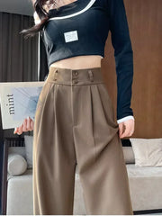 High Waist  Suit Pants Women Straight Black Korean Office Ladies Trousers Fashion