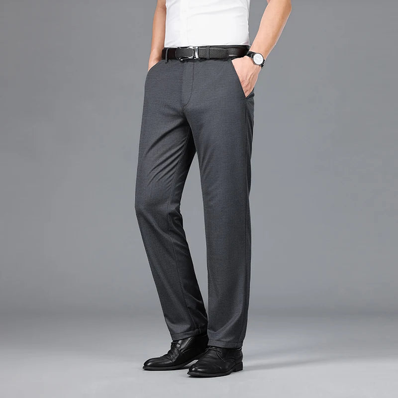 Lyocell Men's Elastic Casual Pants Classic Loose Straight Business Suit Trousers