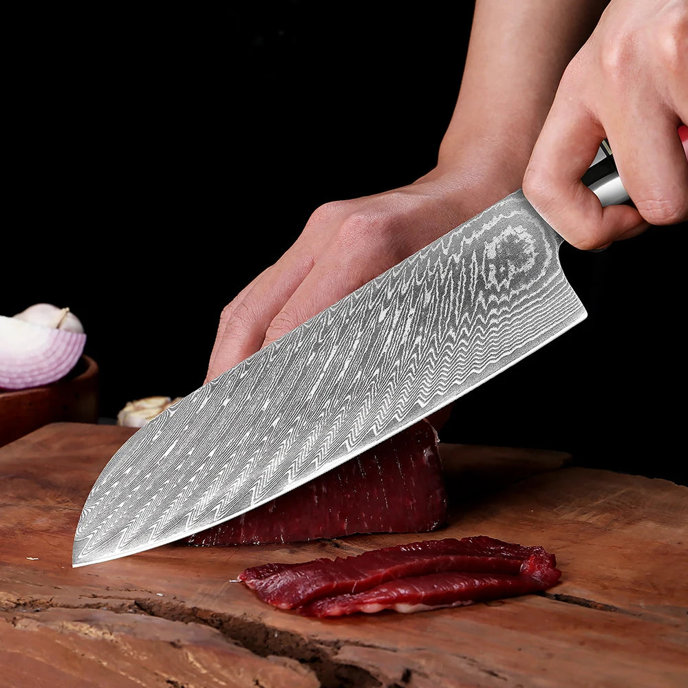 Damascus Santoku Knife 7 inch VG10 Steel Razor Sharp Kitchen Knife Japanese