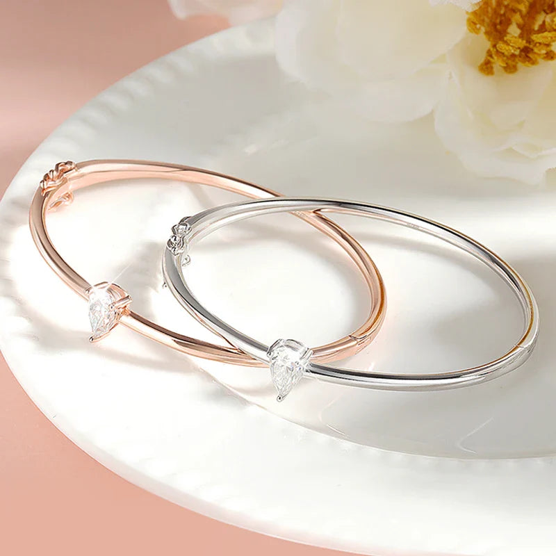 Smyoue 1CT Pear Cut Certified Moissanite Bangles for Women 100% S925 Solid Silver Lab Diamond Bracelets Birthday Gift Jewelry
