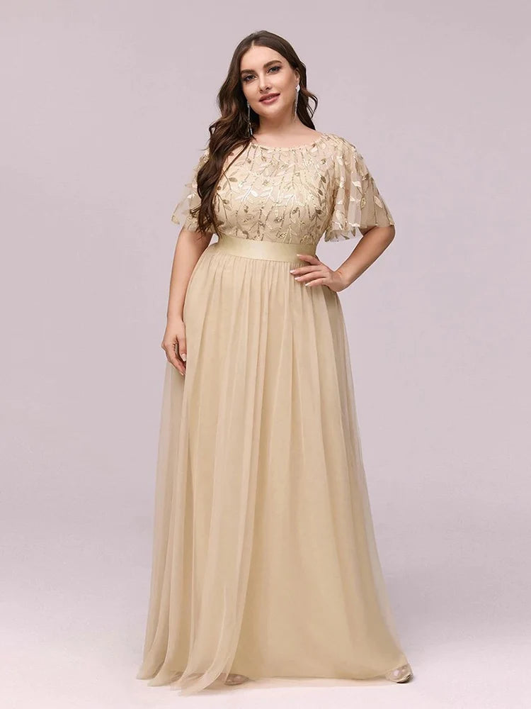 5XL 6XL Women Plus Size Elegant Evening Party Long Dresses 2023 New Summer Luxury Mesh Sequin Embroidery Formal Wedding Clothing