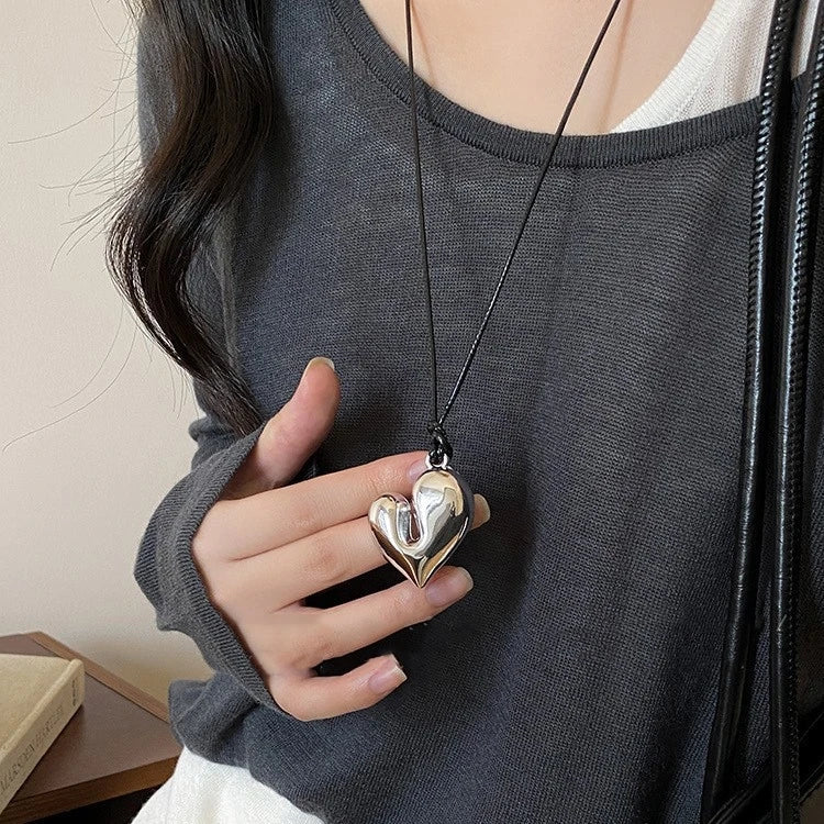 LATS New Heart Pendant Necklace for Women Men 85CM Adjustable Pull-out Sweater Chain Fashion Jewelry Accessory Gift