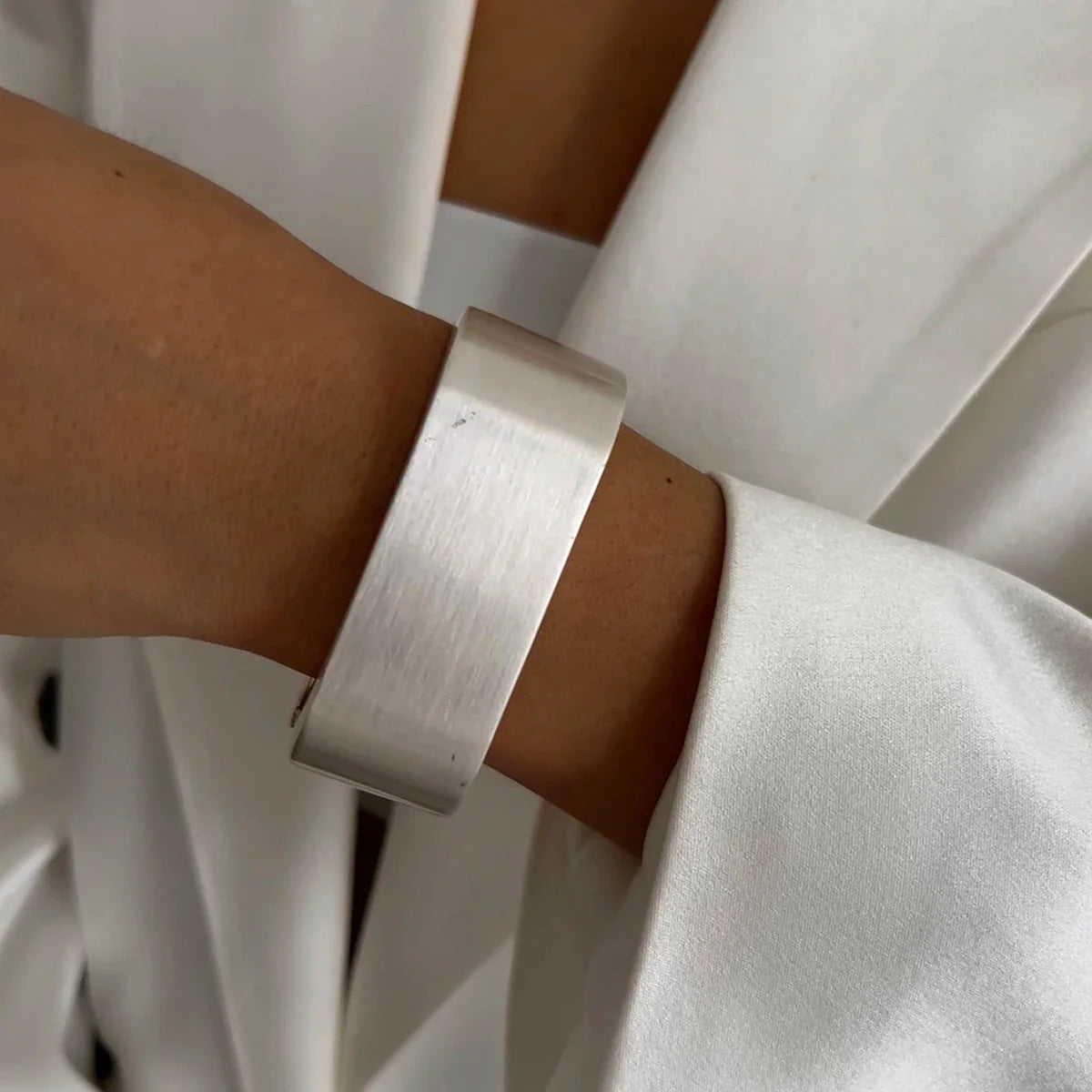 KunJoe Punk Hollow Out Geometric Cuff Spring Bangles for Women Personalized Heavy Metal Chunky Wide Open Bracelet Arm Jewelry