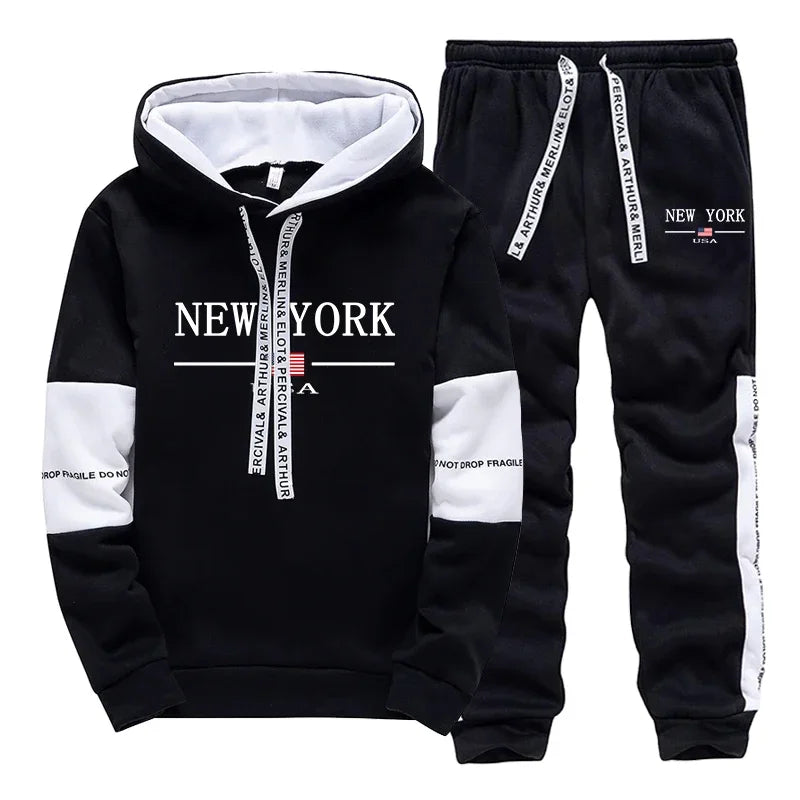 Quality Mens Tracksuit Casual Print Sweatshirts Sports Jogging Mens Clothing Autumn Winter Sportswear Single Piece Hoodie Pants