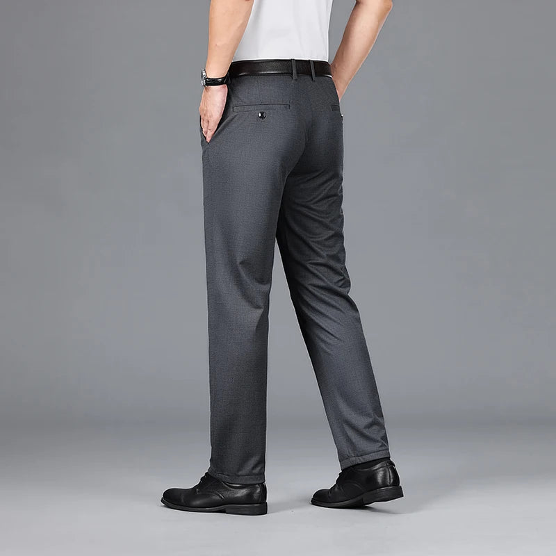 Lyocell Men's Elastic Casual Pants Classic Loose Straight Business Suit Trousers