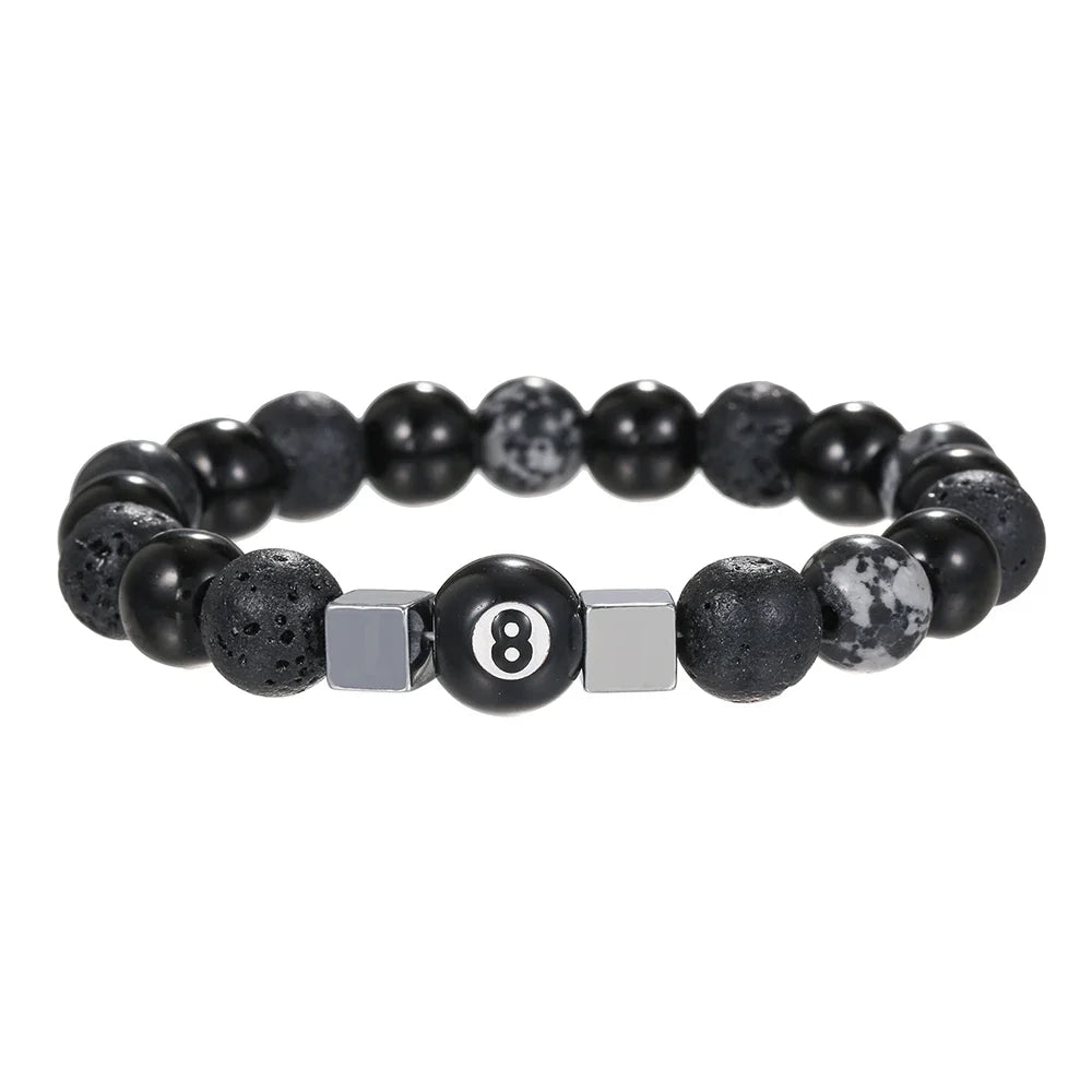 Hot-Selling Creative Billiards Black 8 Bead Bracelet Billiards Figure Eight Elastic Bracelet Accessory Couple Bracelet Jewelry