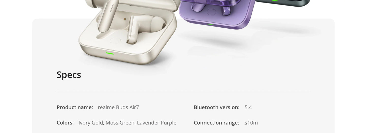 Global Version realme Buds Air 7 TWS Earphone 52dB Noise Cancellation 52 Hours Battery Life 12.4mm Bass Driver LHDC 5.0 IP55