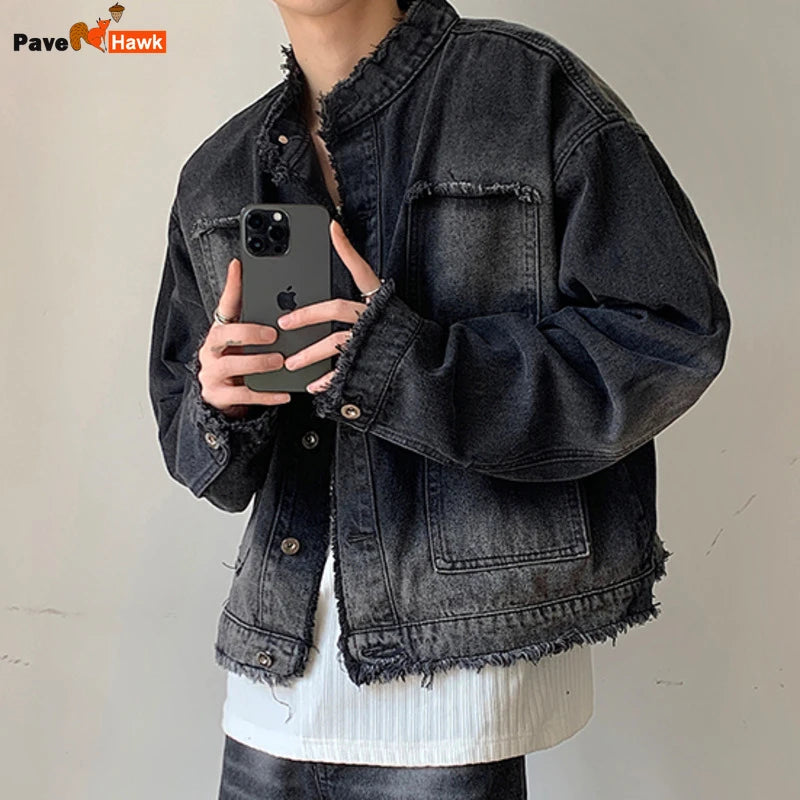 Men's Washed Denim Jackets Vintage Casual Short Jean Coat Streetwear