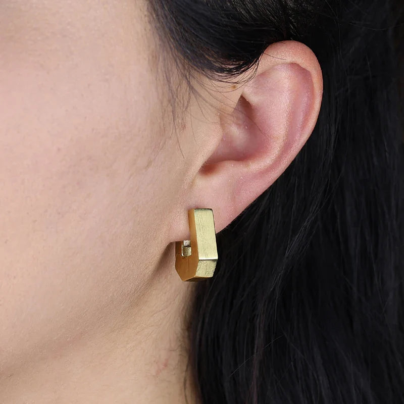 Plain Brushed Micro Paved 5A Cubic Zirconia CZ Sparking Gold Color Geometric 2025 New Women Hoop Earring