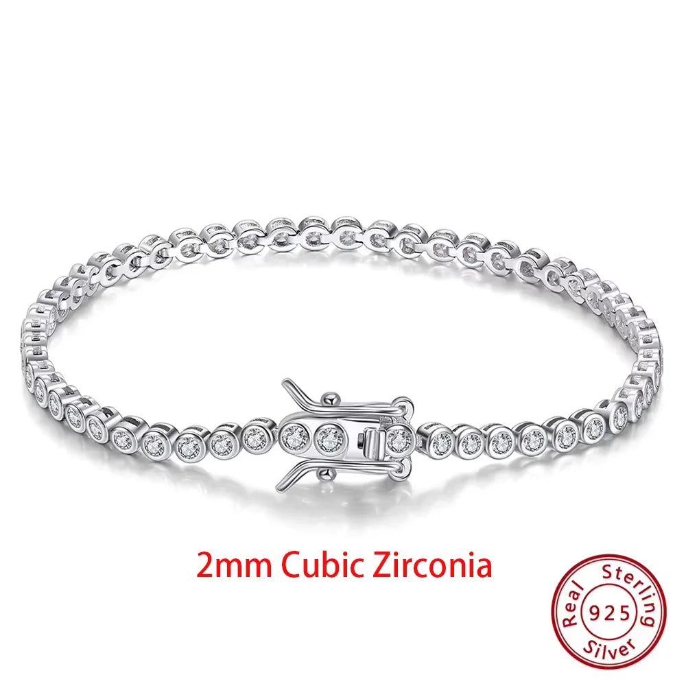 Rinntin Shiny Tennis Bracelet 925 Sterling Silver 1.5/2/3mm Clear Cubic Zirconia for Women Luxury Chain Bracelet Jewelry SB143