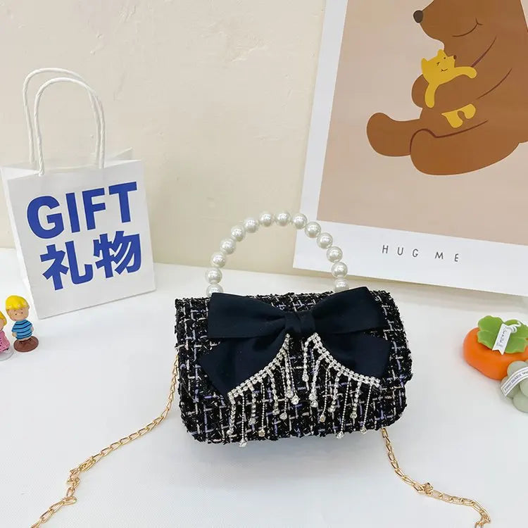 Korean Style Pearl Kid's Handbag Bow Princess Shoulder Messenger Bag