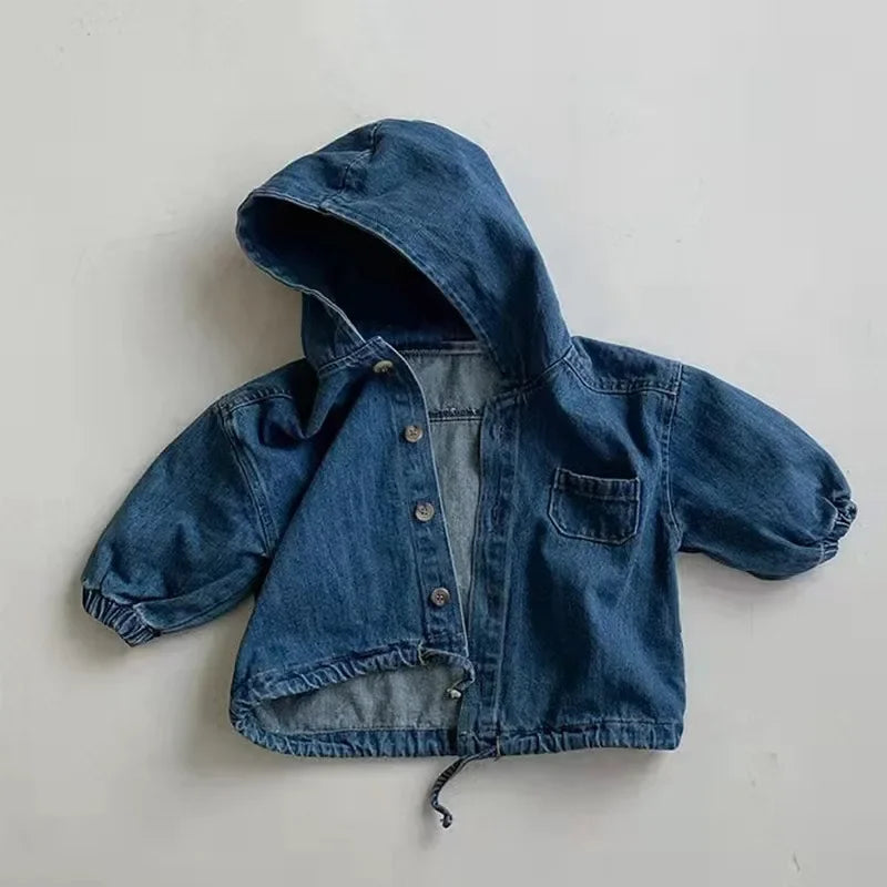 Kids Cardigan Coat Solid Denim Hoodie Baby Boys Girls Corduroy Loose Casual Coat