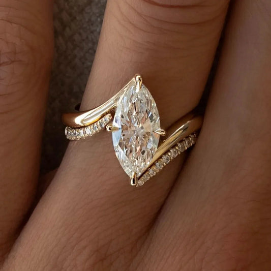 2PC 3CT Marquise Moissanite Bridal Wedding Set, S925 Sterling 925 Silver Anniversary Stackable Rings Fine jewelry