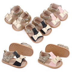 Baby Summer Sandal for Toddler Girls 0-1 Years Glitter Bowknot Anti-slip Soft PU Casual Walikng Shoes