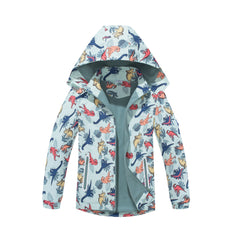 Boys Dinosaur Jacket Raincoat Windbreaker With Removable Hood Fleece Lining Kids Clothes