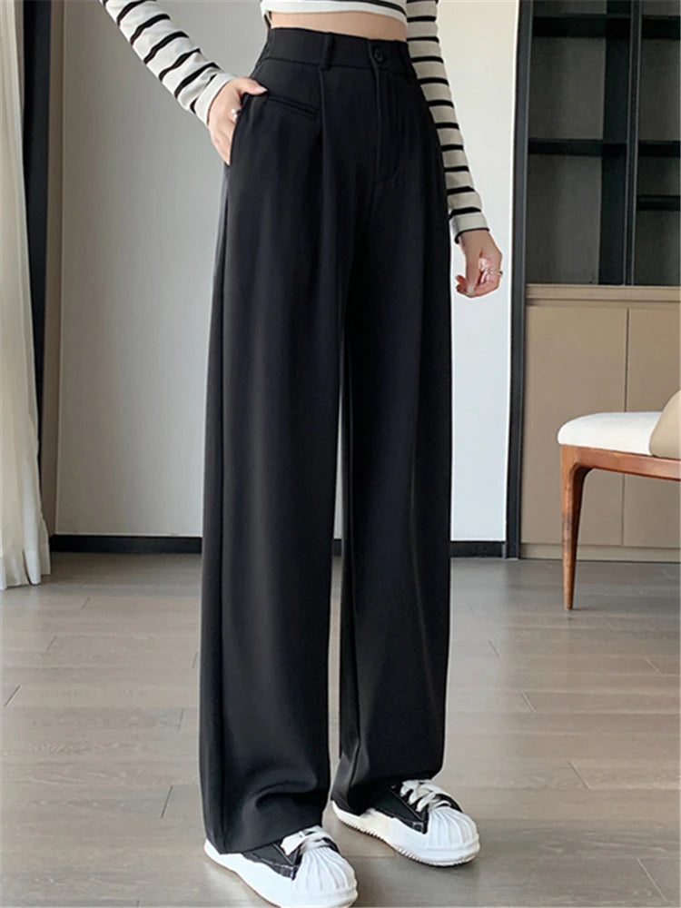 Women's Suit Pants Summer Spring Elegant Elastic High Waist Solid Casual Work