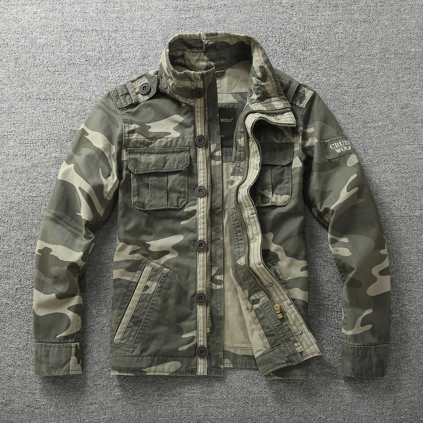 Men Jacket Denim Retro Cargo Hooded Jackets Outdoor Multi Pockets Camo Tops