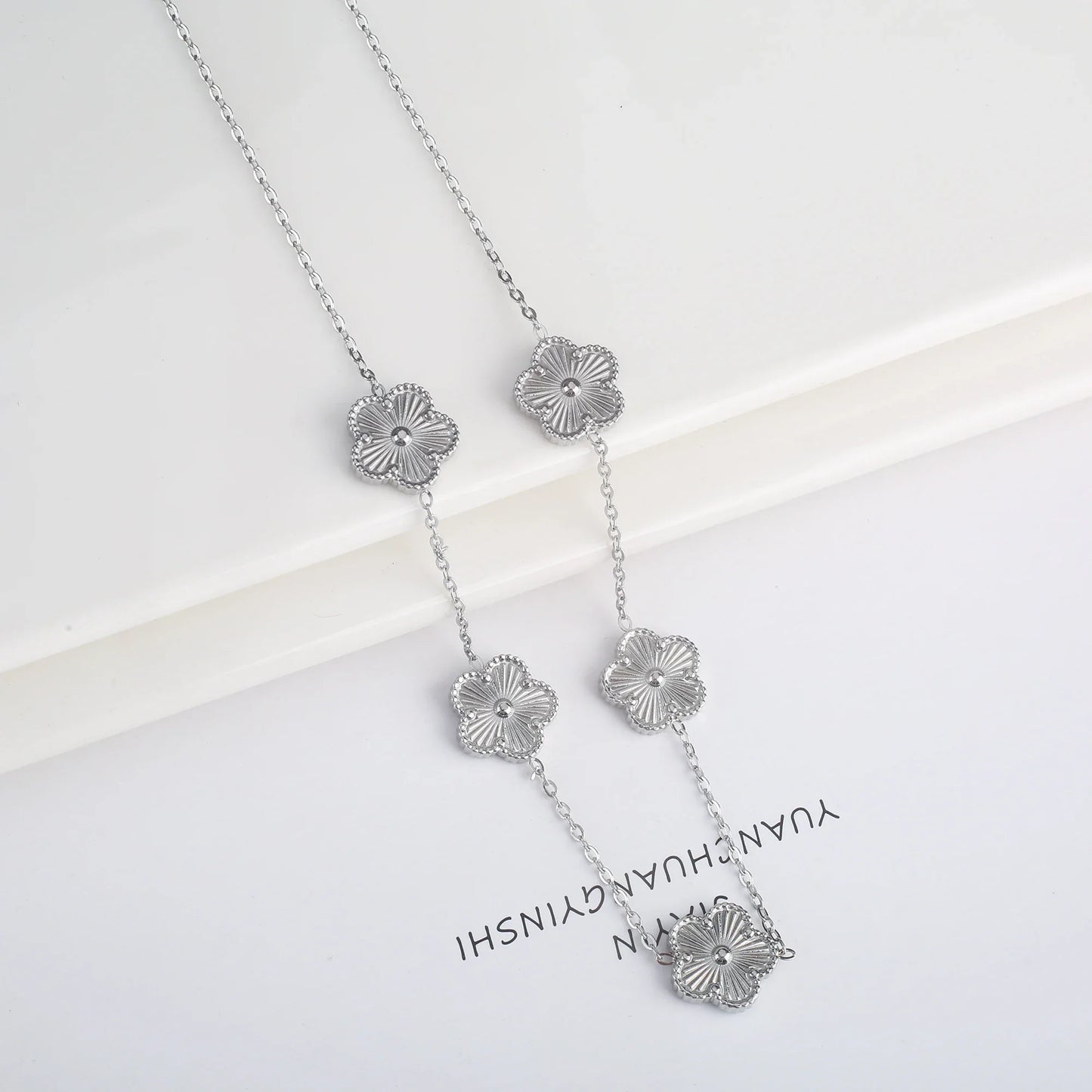 INS Hot Sale Stainless Steel Five Laef Flower Clover Bracelet Jewelry Set Necklace Earrings For Woman Daily Wear Brand Jewelry