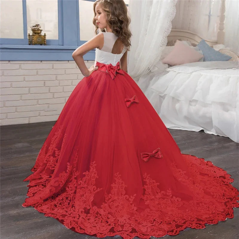 Girls Formal Dress Long Bridesmaid Kids Dress For Girls Teen Children Princess Party Wedding Gown Evening Lace Ceremony Vestidos