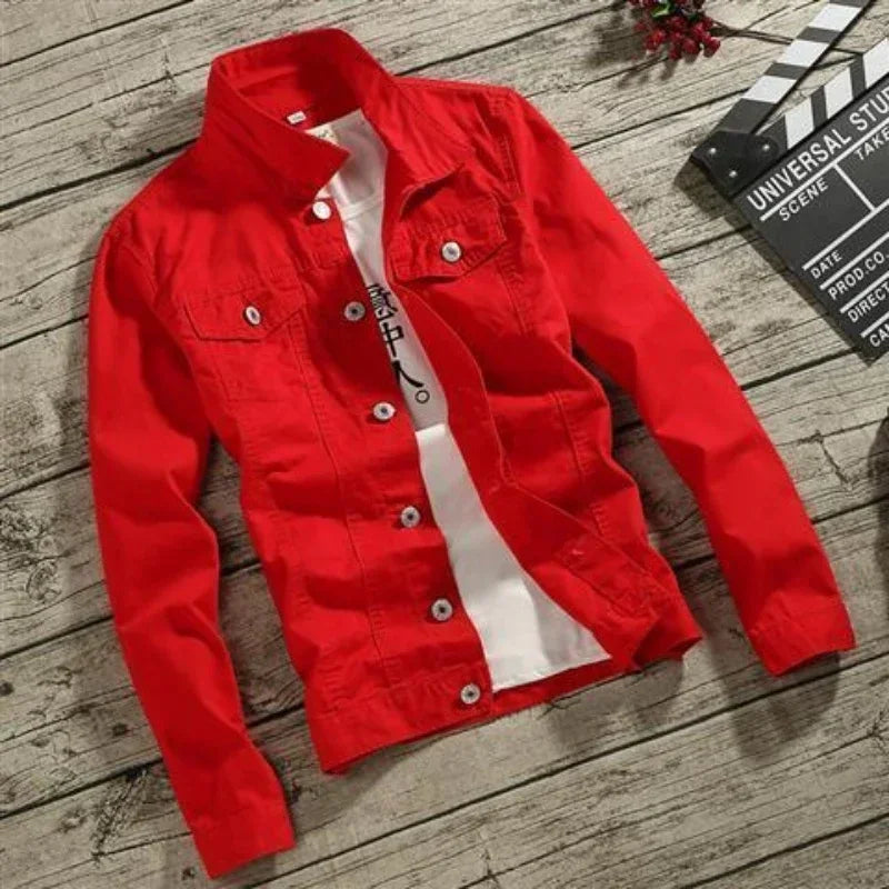 Denim Jackets Man Punk Ripped Jeans Coat for Men Slim Fit with Print Hole Winter