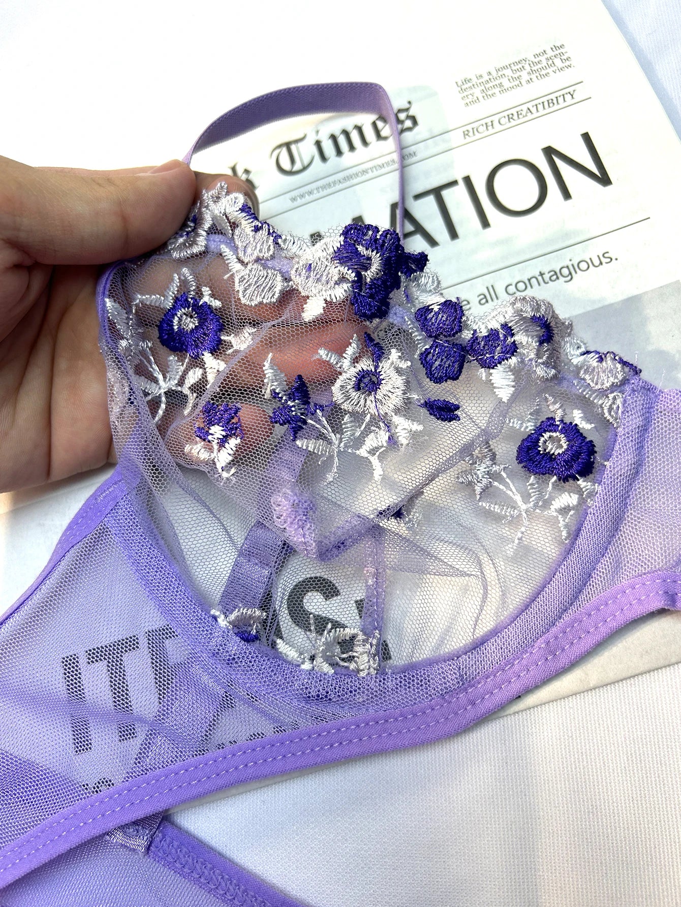 Purple Lingerie Woman Lace Transparent Underwear Fairy Embroidery Brief Sets