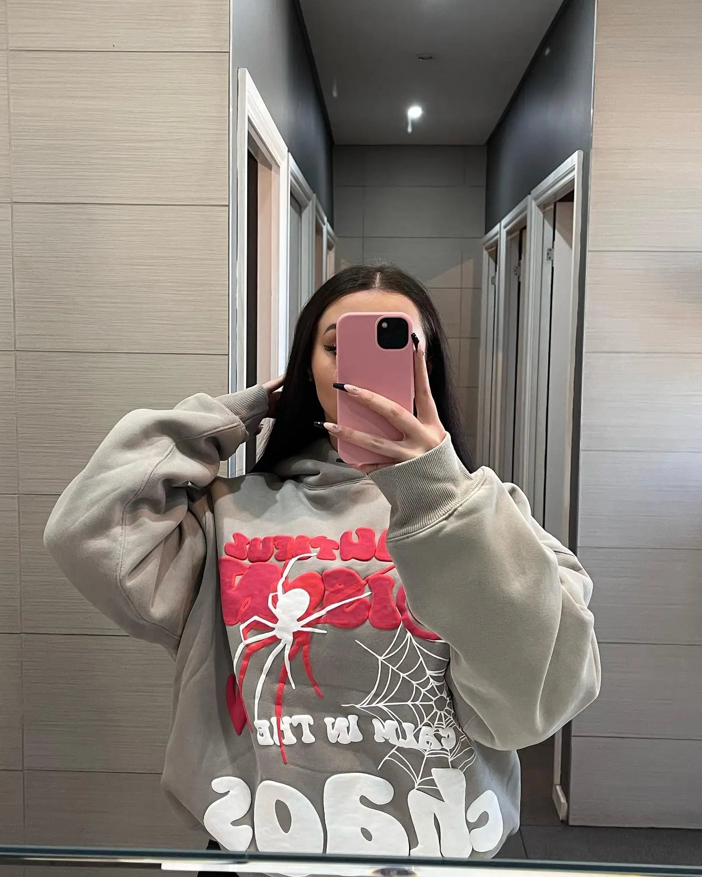 Y2K Hoodies Women Harajuku Letter Print Loose Sweatshirt Trousers Hip Hop Punk