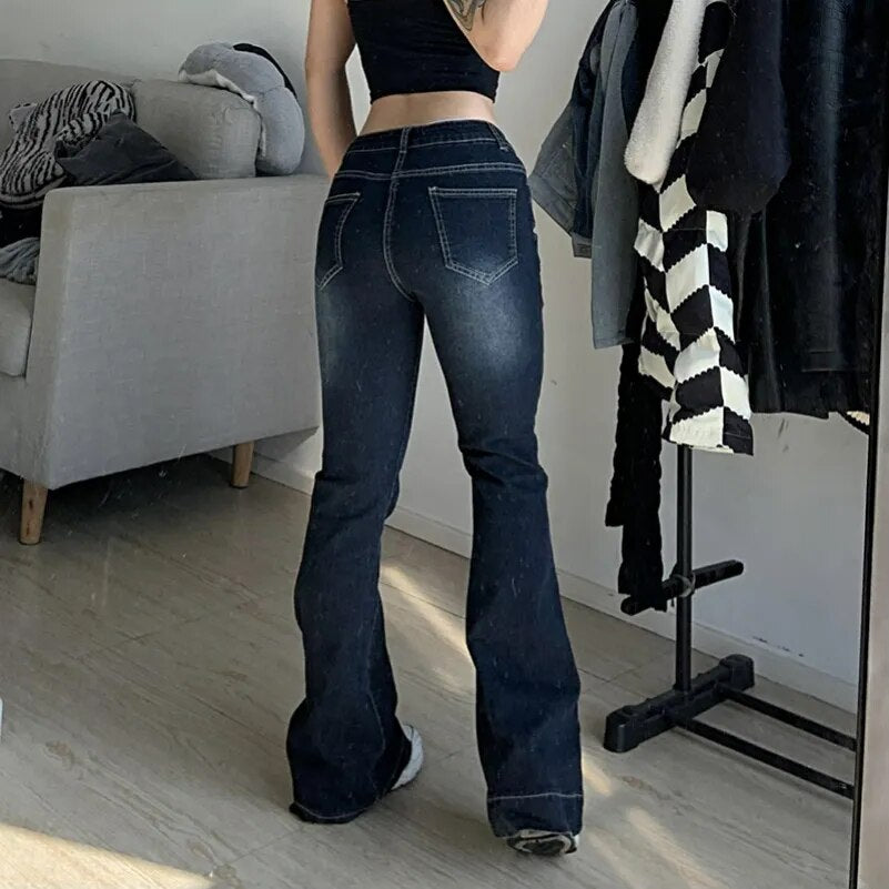 New Flare Jeans Women's Low Waist Trousers Vintage Aesthetic Denim Pants Streetwear Mom Casual Korean Fashion Y2k  Jeans