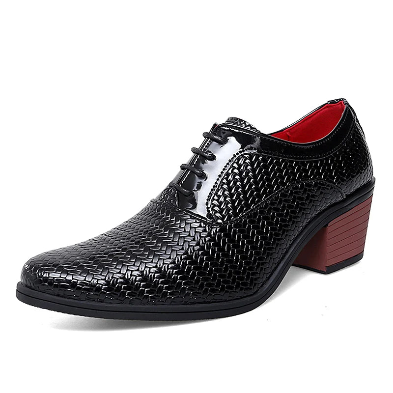 Formal Shoes For Man Lace up Thick Heel Business Taller Leather Shoes Party Dress Wedding Hight Heel Free Shipping
