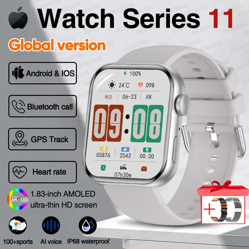 New Series 11 Watch Original Men Women Bracelet AMOLED Display Heart Rate Bluetooth Call GPS Track Waterproof Sports Smartwatch