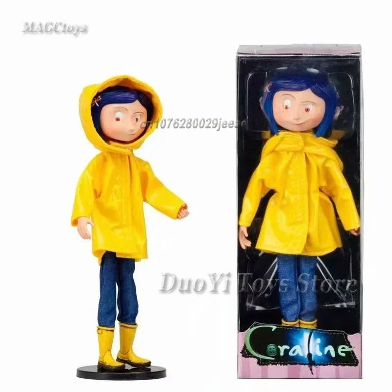 NECA Anime Coraline Doll Articulated Anime Figure Raincoat Sweater In Striped Shirt Toy LA Girl Decoration Model Bithday Gifts