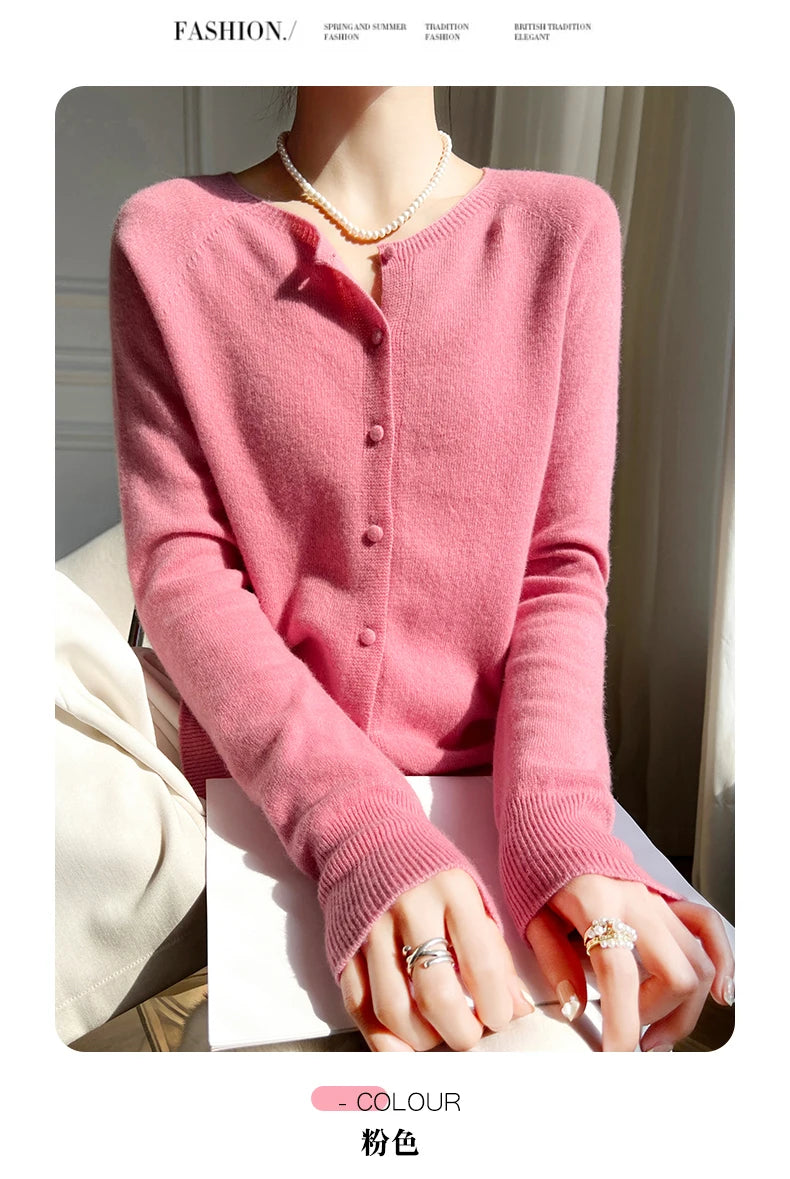 Women 100% Wool Cardigans Sweater Solid Casual Warm Outerwear