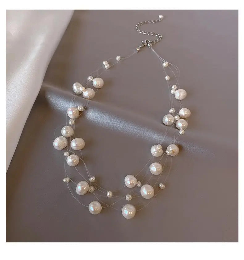 French Style Light Luxury Elegant Niche Design Pearl Multi-layer Pendant Necklace