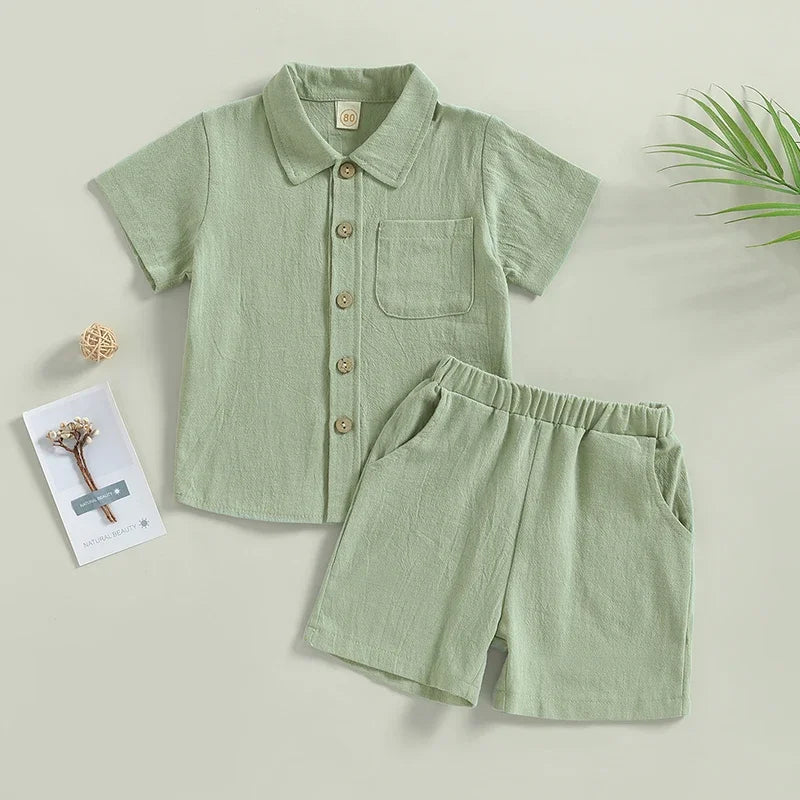 0-4Y Kids Boys Casual Shorts Set Baby Toddler Short Sleeve Buttons Up Shirts + Short Pants Children Summer Clothing Homewear