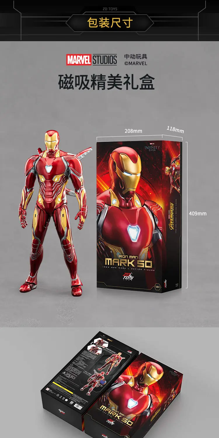 ZDTDS Original 1/5 36CM Iron Man MK50 MK3 LED lighting 10th Anniversary Memorial Collect Tony Stark Model Action Figure Gift