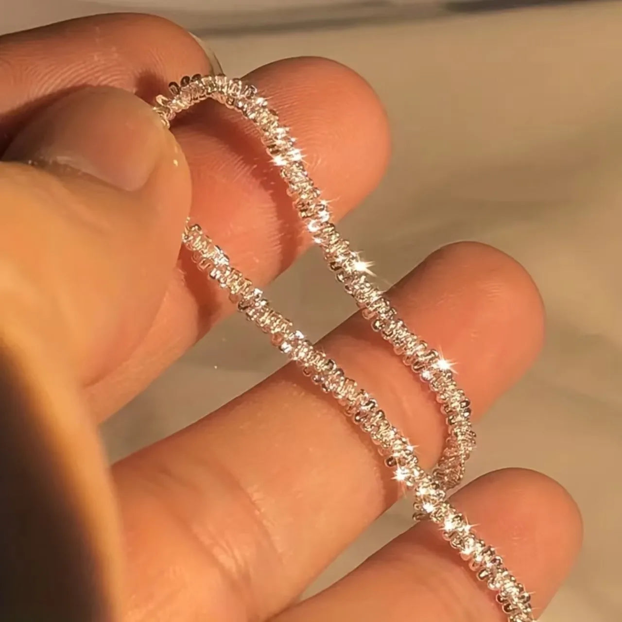 Authentic S925 Sterling Silver Necklace 2mm Sparkling Collarbone, Sweater Chain, High Charm Jewelry Gift for Women