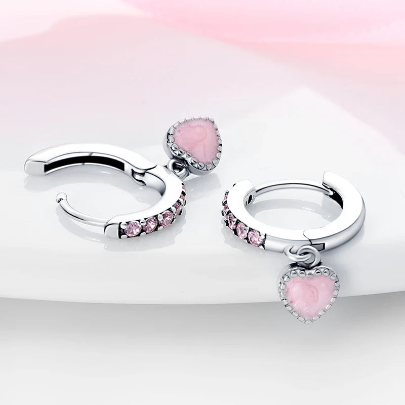 Earrings For Womens 925 Silver Color Pink Rainbow Horse Bear Bee Double Hoop Earrings Fine Engagement Anniversary Jewelry Gifts