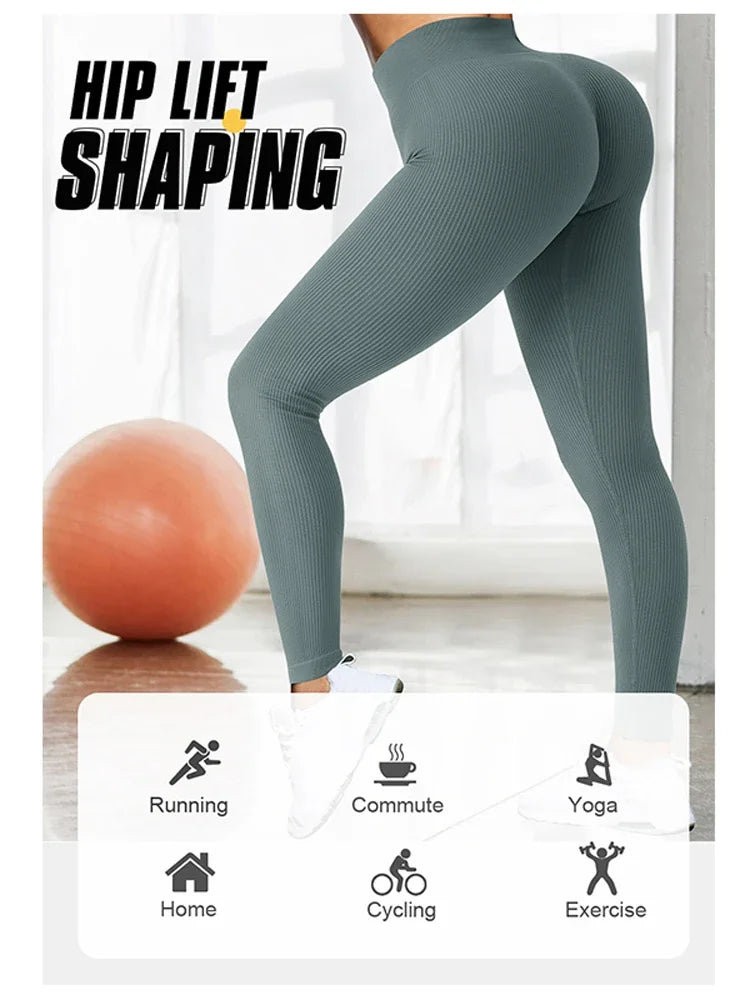 Tossy Ribbed Yoga Leggings Sports Tights Women Seamless Knit Yoga Pants White