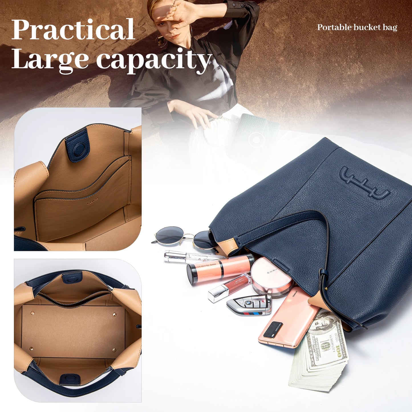 Retro Fashion Women's Solid Color Shoulder Bag PU Material Versatile Commuter