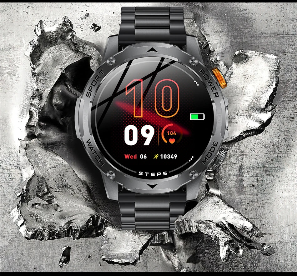 LIGE Military Smart Watch Men 1000mAh Battery Outdoors LED Flashlight Waterproof Heart Rate Sport BT Call 1.7" AMOLED Smartwatch