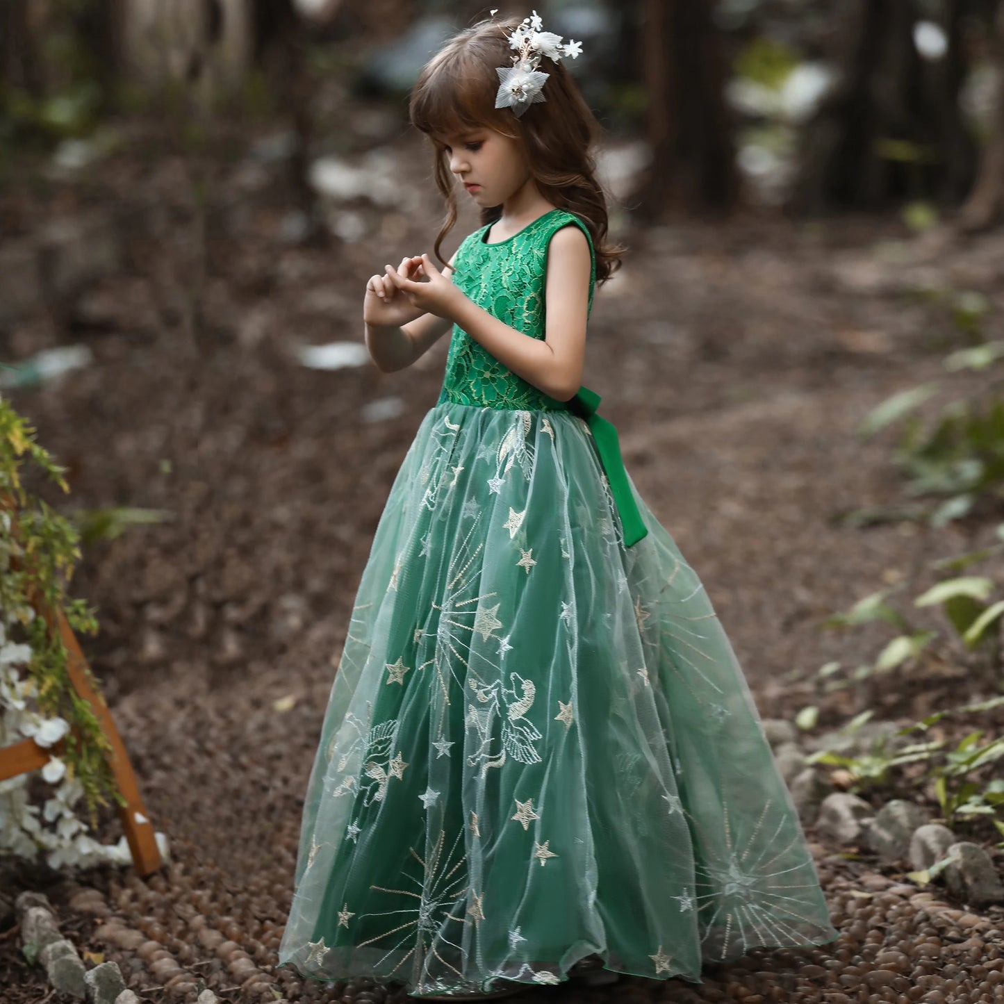 Children's dress, princess dress, girl's dress, temperament, long mesh dress, stage walk, piano performance costume
