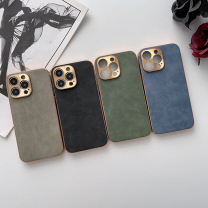 Leather Phone Case For Iphone 13 11 12 14 15 16 ProMax Plus Electroplated Frame Lambskin Phone Shell For IPHON13 14 15 16 Promax
