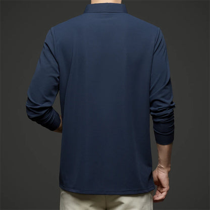 New Men's Business Casual  Long Sleeve Solid Color Polo Shirt Fashionable Warm Comfortable Four Seasons Versatile Top
