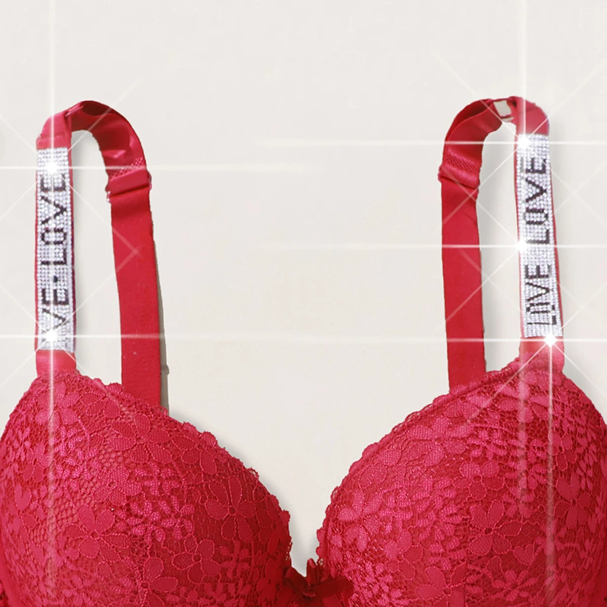 Shine Letter Straps Push Up Bra Comfy Breathable Floral Lace Everyday Bra
