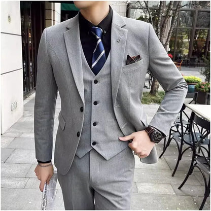 (Blazer+ Pants + Vest) Fashion Men Classic 3 Piece Set Suits Wedding Grooming Slim Fit Blazers Men Casual Tuxedo Large Size 7XL