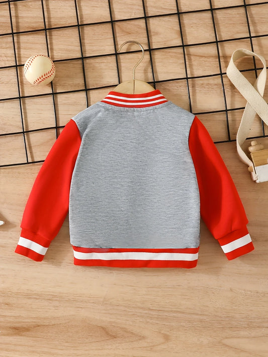 Hide Shan learning lively baby letter pattern cardigan button color baseball clothing polyester fabric jacket autumn and winter