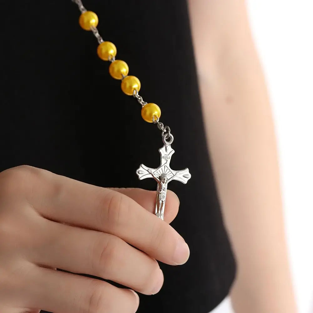 Jewelry Crucifix Charm Vintage Cross Necklace Jesus Rosary Beads Chain Virgin Mary Pendant