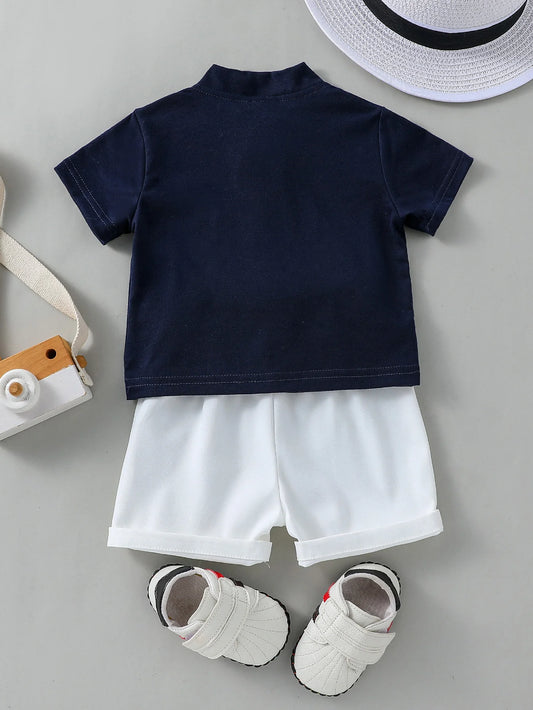 Fashionable Summer New Arrival Boys’ Solid Color T-Shirt and Stain-Resistant Shorts Two-Piece Set in Casual Style