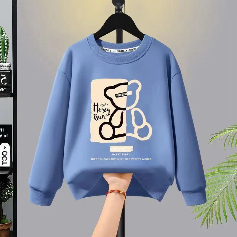 Kid Boy Cartoon Bear Printed Sweatshirt Pullover And Pants 2pcs Suit Children Top Bottom