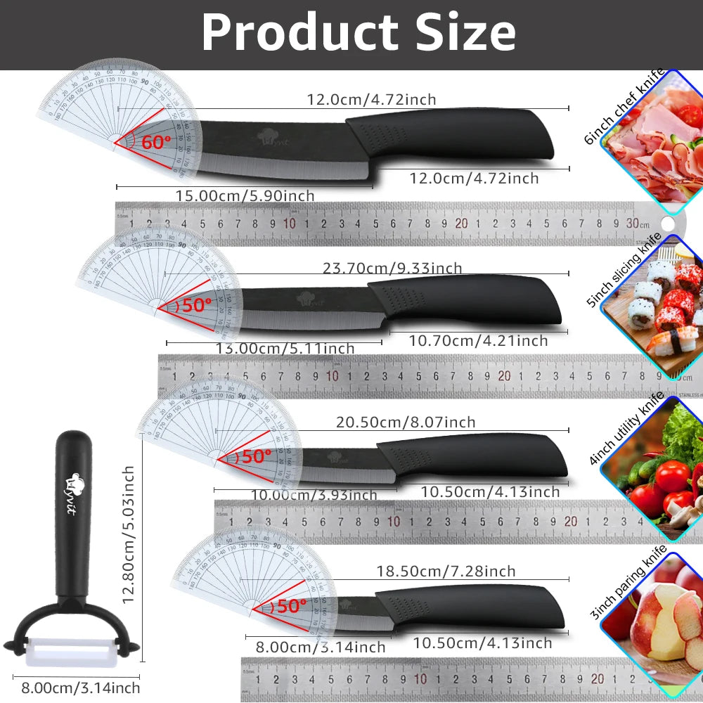 Kitchen knives Ceramic Knives Accessories set 3" Paring 4" Utility 5" Slicing 6" chef Knife
