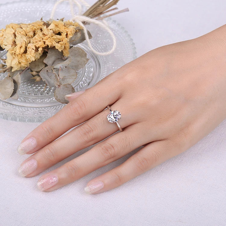 JewelryPalace Moissanite D Color 1ct 2ct Oval S925 Sterling Silver Solitaire Wedding Engagement Ring for Woman